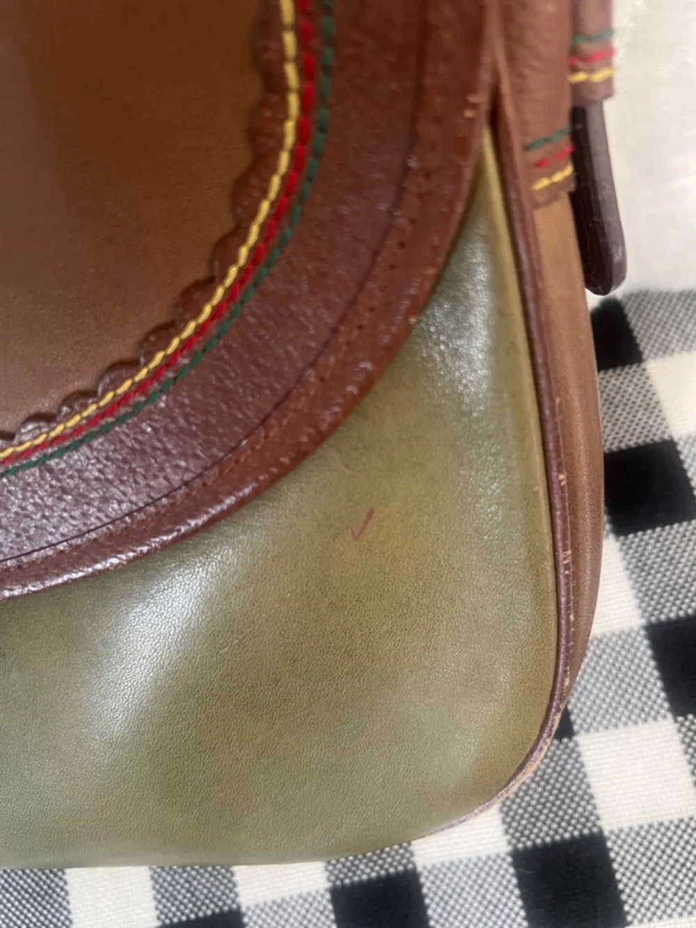 Etienne Aigner Olive and Brown Leather-Trim Crossbody Saddle Bag
